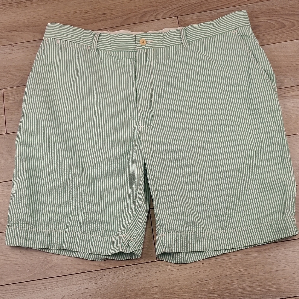 POLO Ralph Lauren Green White Striped Seersucker Cotton Sz 40 Mens Casual Shorts